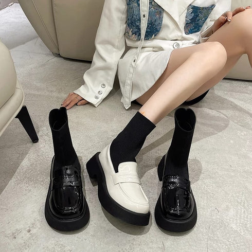 New Fashion Mid Calf Round Toe Sock Platform Loafers